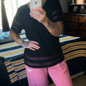 Mesh detail black oversized shirt